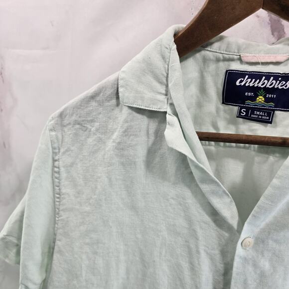 Chubbies Shirt Mens Small Blue Linen Short Sleeve Dad Fit Button Loop Collar - Picture 2 of 14